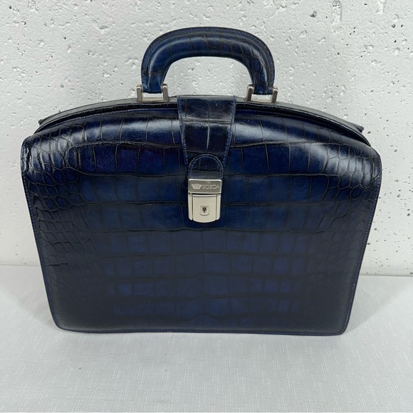 Bosca Blue Alligator Leather Partners Briefcase and Key - Picture 1 of 16
